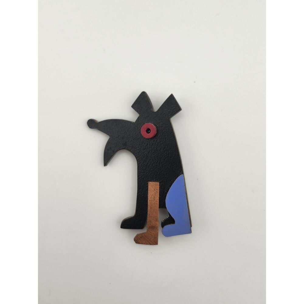 Vintage Black Geometric Sitting Dog Brooch Pin Color Block Avant Garde